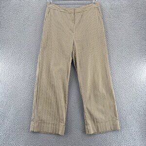 Chicos Pants Womens 0.5 US 6 Brown Striped Stretch Wide Leg Stretch Capri Casual